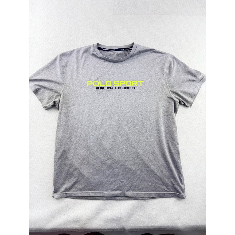 Polo Sport Ralph Lauren Mens Performance Gray Neon Logo T-Shirt XL READ